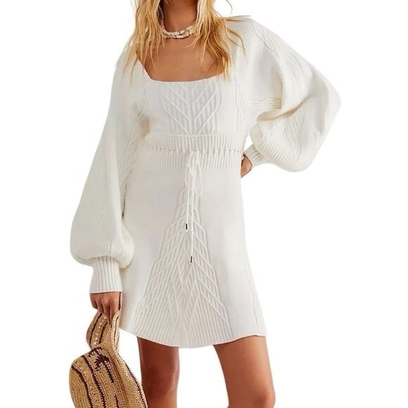 Free People Emmaline Sweater Dress in white size large - Picture 1 of 7